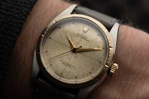 wristshot of a vintage 1960s Rolex Zephyr ref. 1008